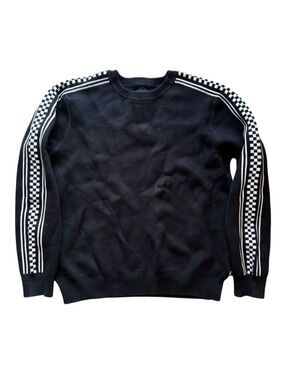 Vans Black Checker Stripe Crewneck Sweater Cotton Skate Streetwear Unisex Small